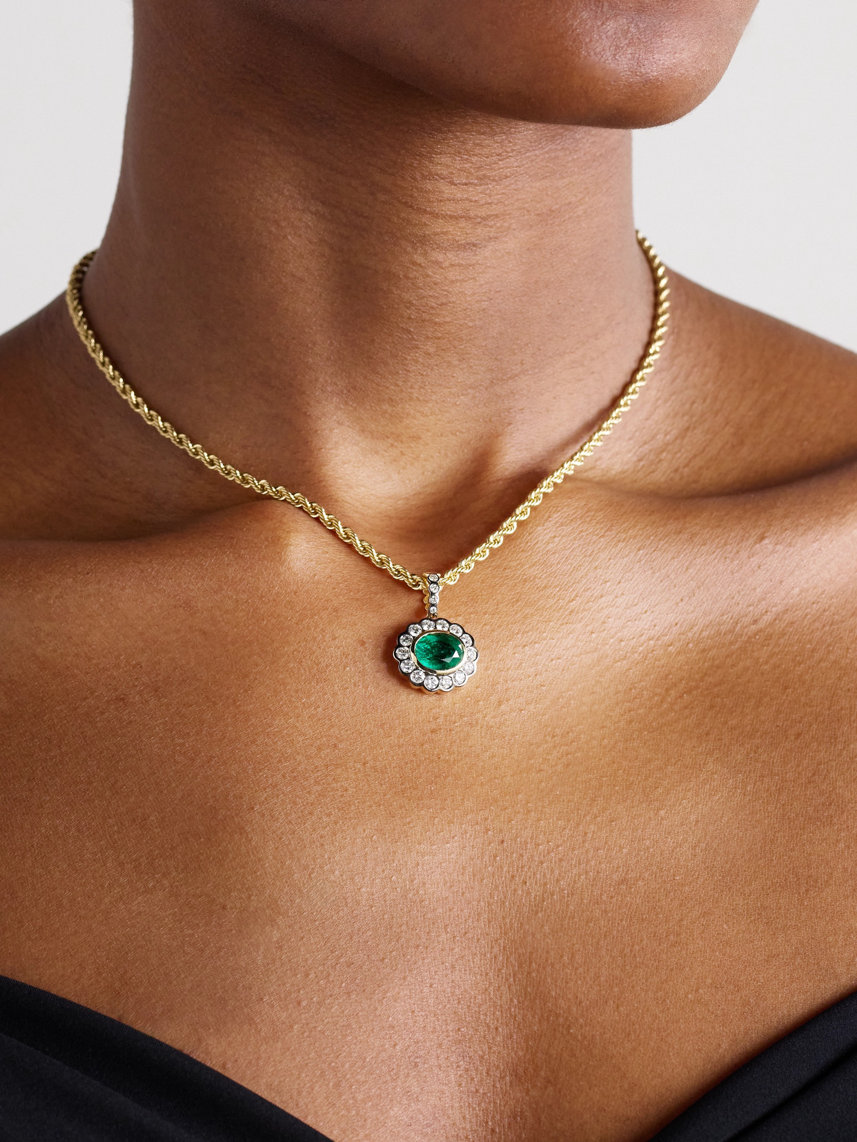 Shop Marlo Laz 14-karat Yellow And White Gold, Emerald And Diamond Necklace