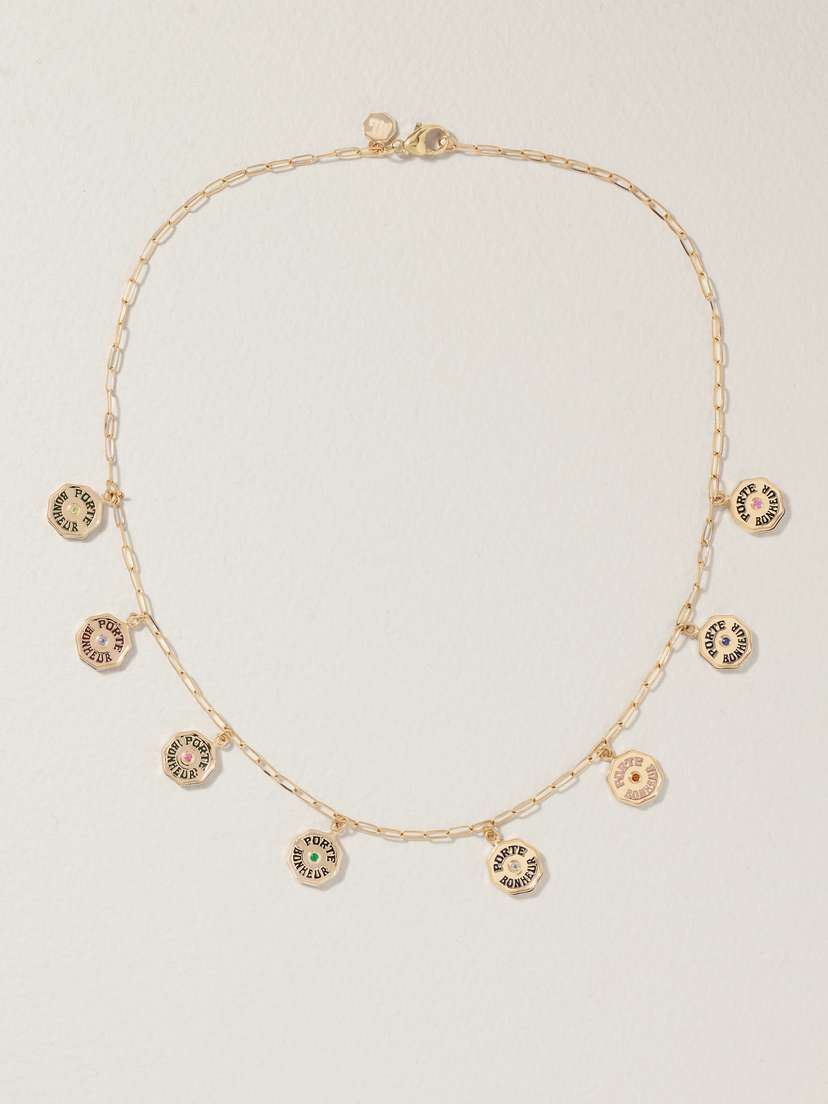 Marlo Laz Wee Porte Bonheur 14-karat Gold Multi-stone Necklace