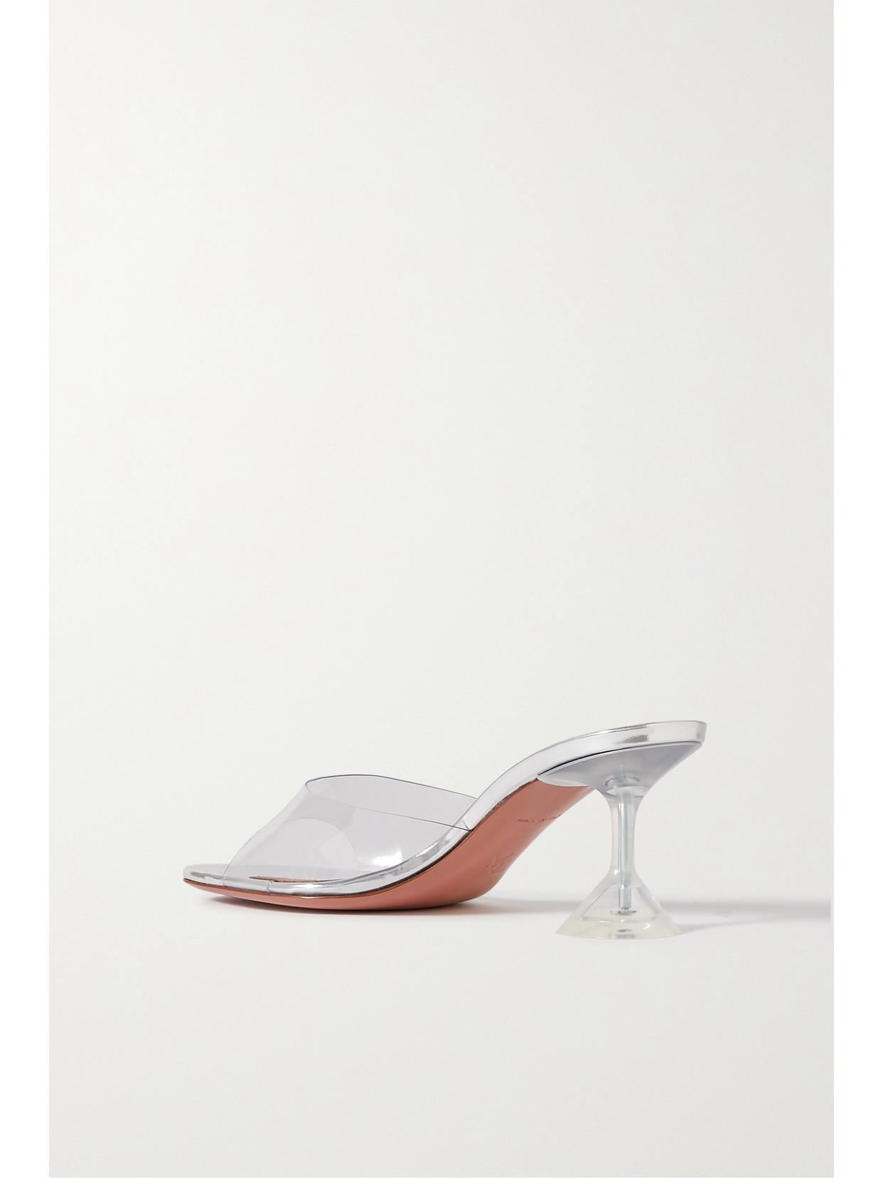 Amina Muaddi Glass Mules In Calf Leather With Sculpted Heel In Neutrals