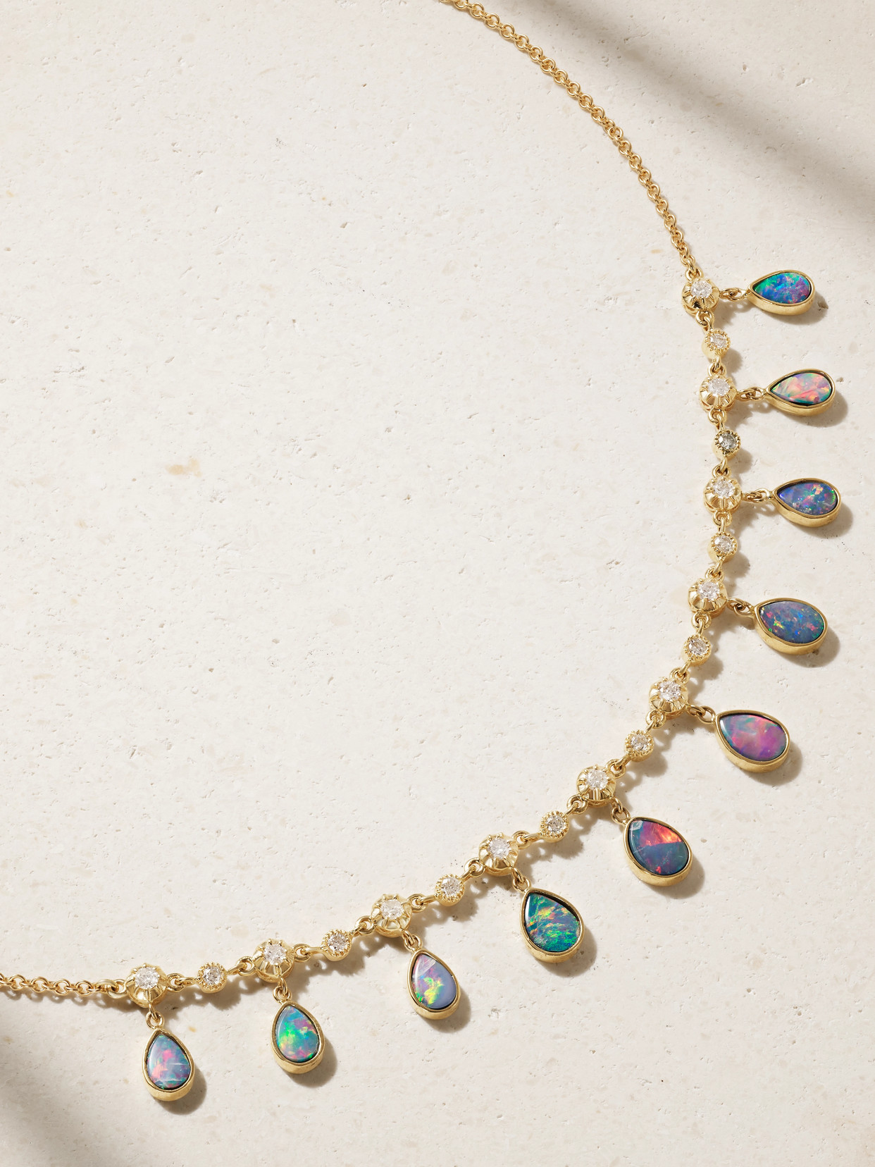 Shop Jacquie Aiche Shaker 14-karat Gold, Diamond And Opal Necklace In Blue