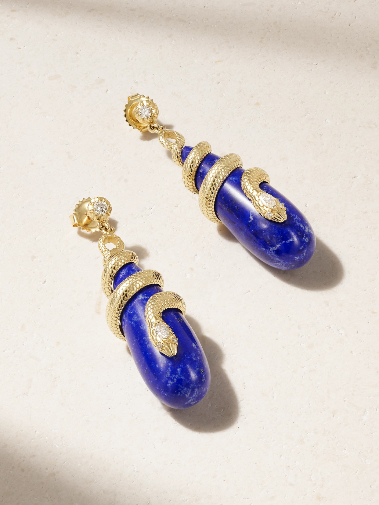 Jacquie Aiche 14-karat Gold, Diamond And Lapis Lazuli Earrings In Blue