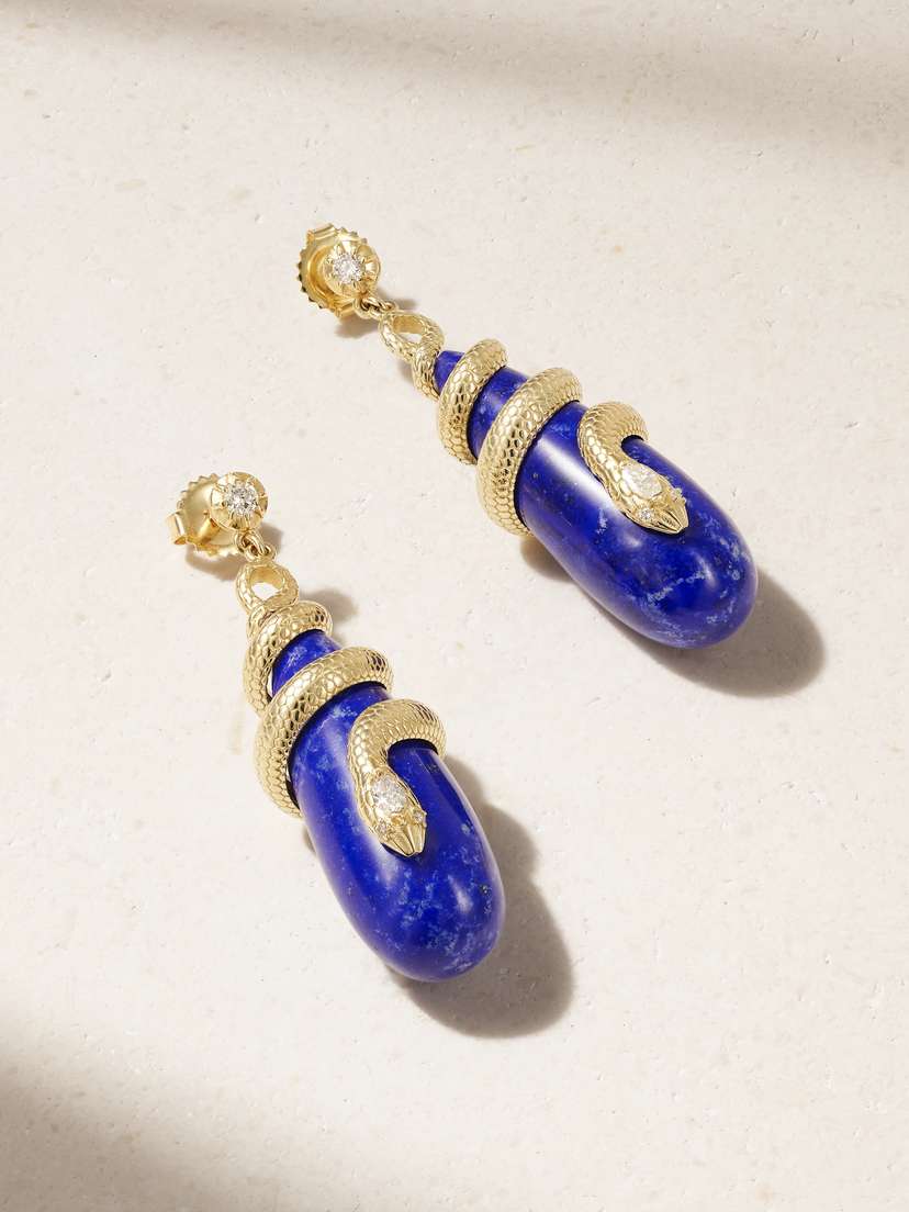 Jacquie Aiche 14-karat Gold, Diamond And Lapis Lazuli Earrings