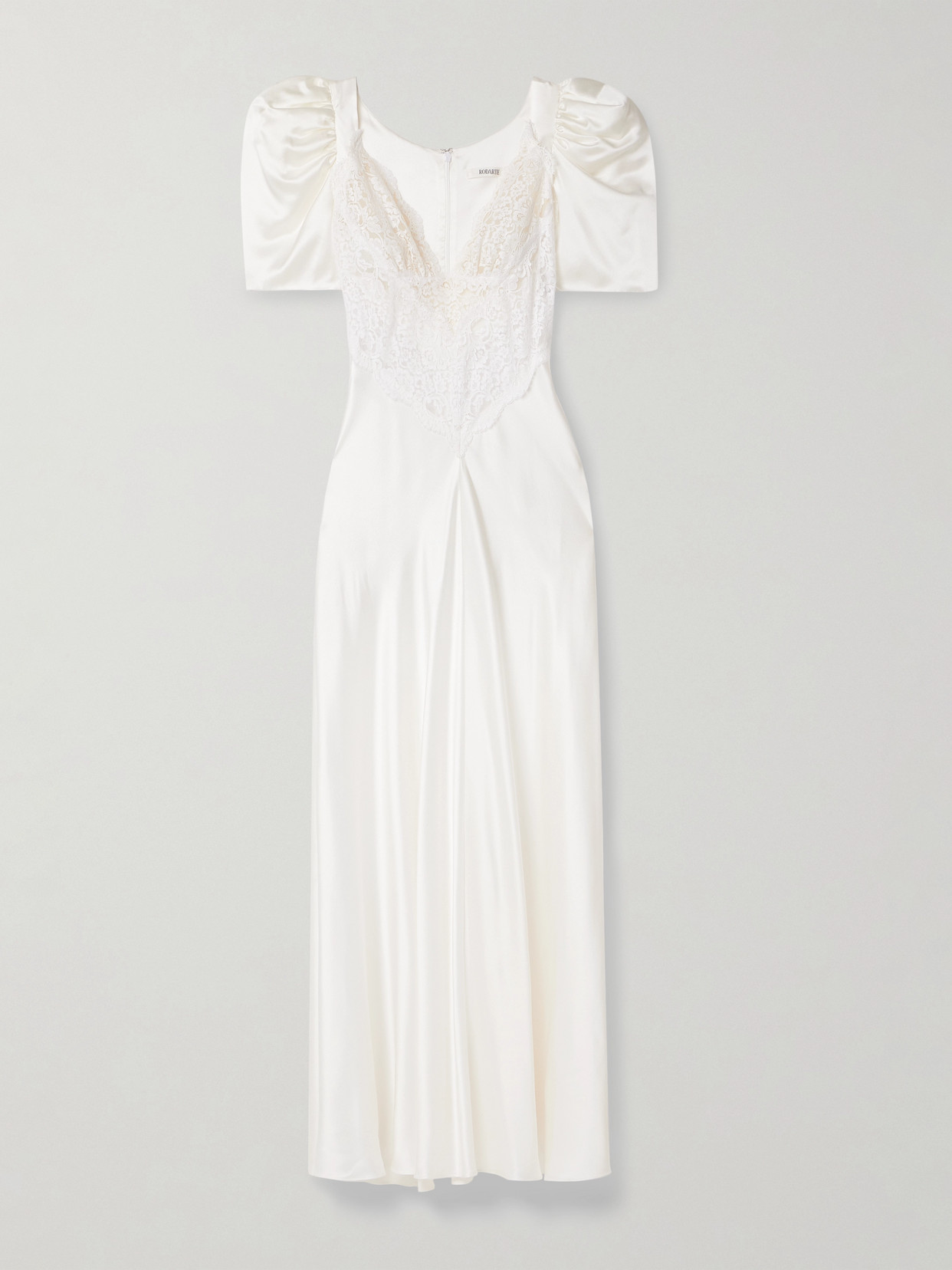 Rodarte Lace-trimmed Silk-satin Gown In Off-white