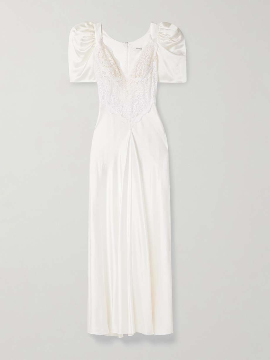 lace-trimmed silk-satin gown