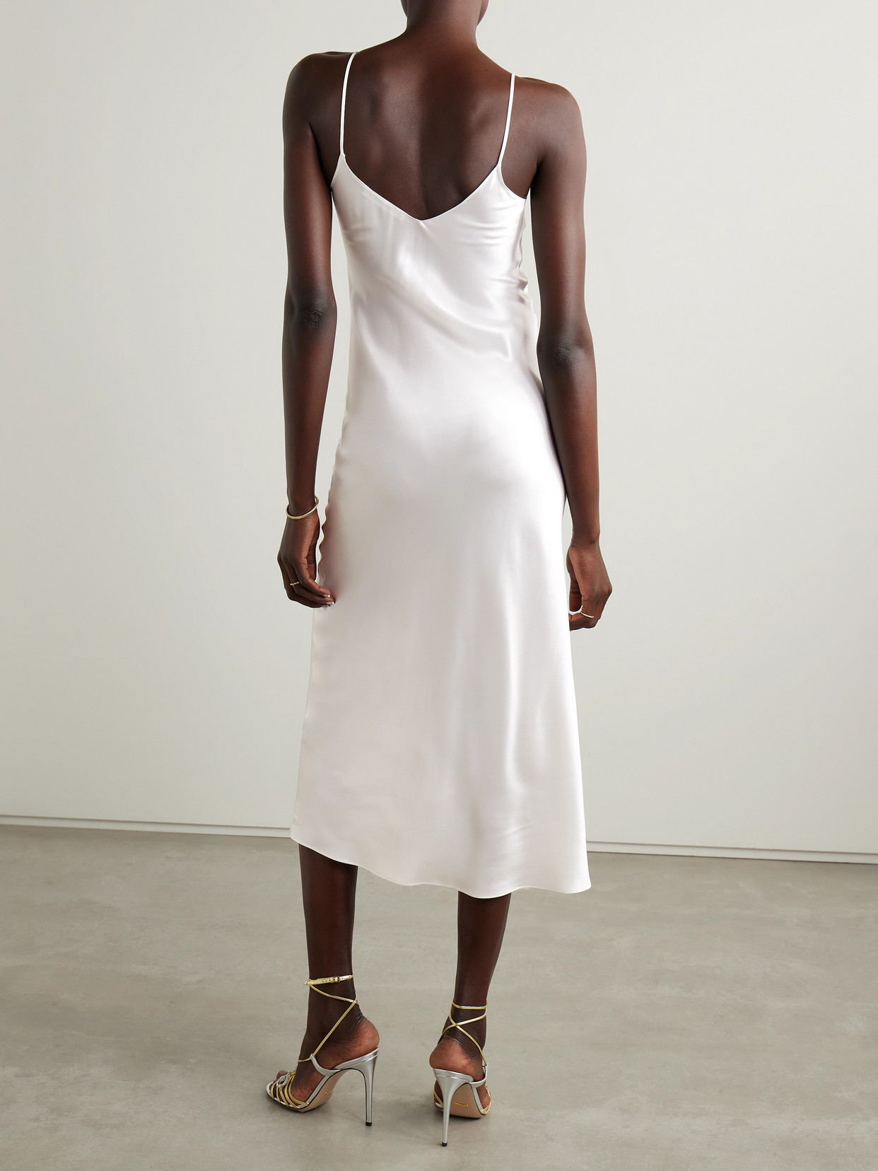 Rodarte Embellished Silk-satin Midi Dress In Off-white