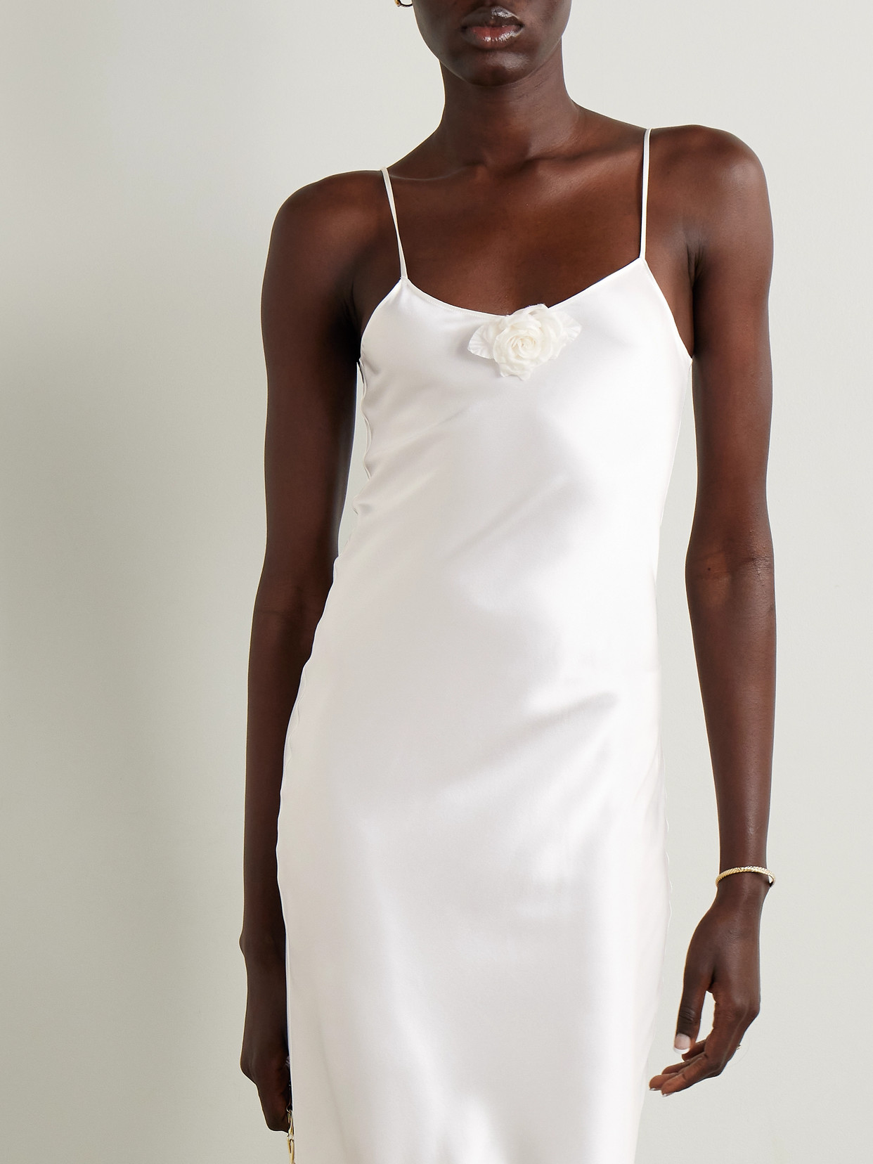Rodarte Embellished Silk-satin Midi Dress In Off-white