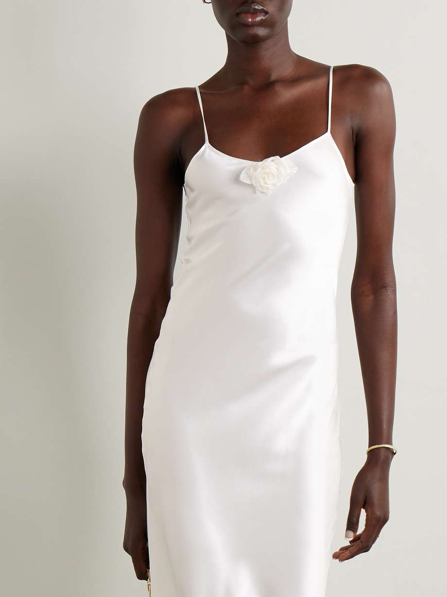 embellished silk-satin midi dress