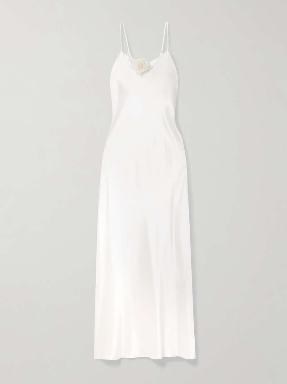 embellished silk-satin midi dress