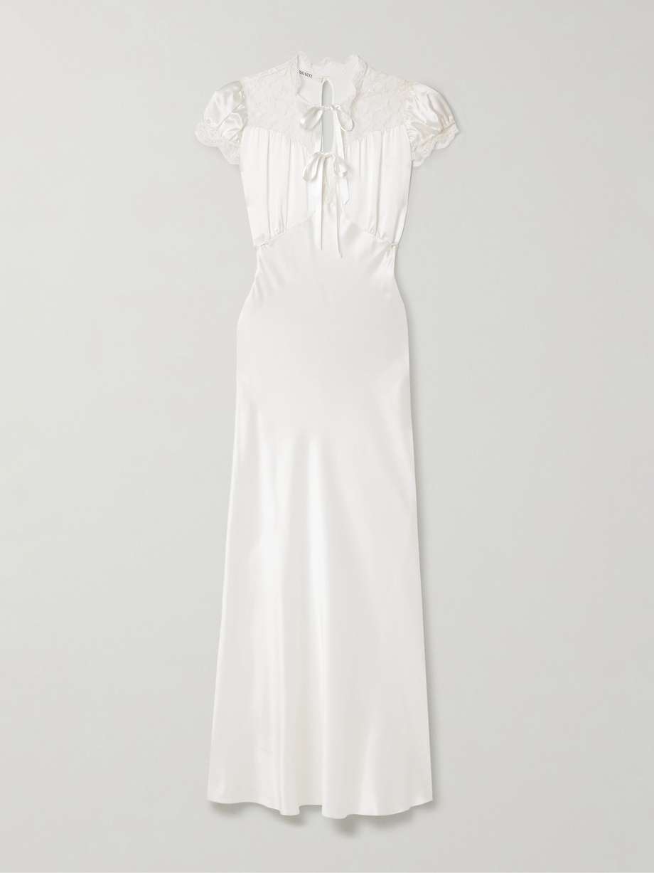 lace-trimmed silk-satin midi dress