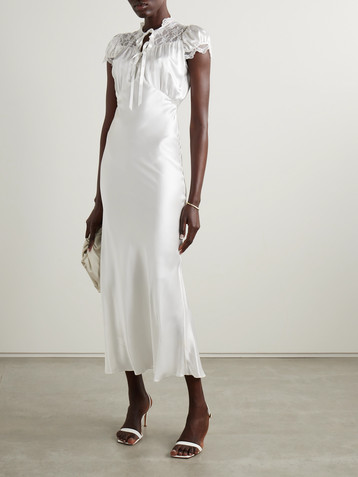 Rodarte Lace-trimmed silk-satin midi dress