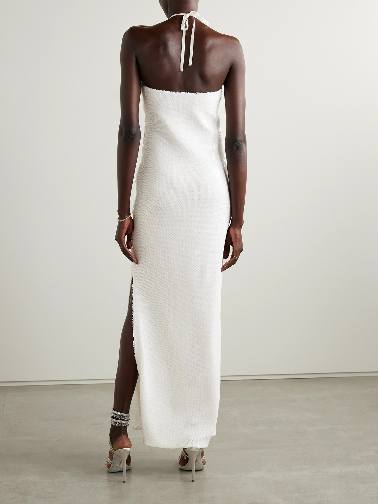 Shop Rodarte Embellished Sequined Tulle Halterneck Gown In White