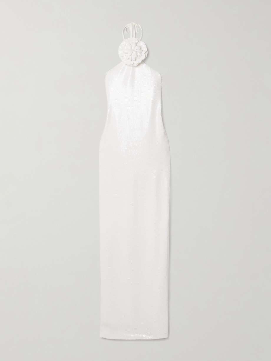 embellished sequined tulle halterneck gown