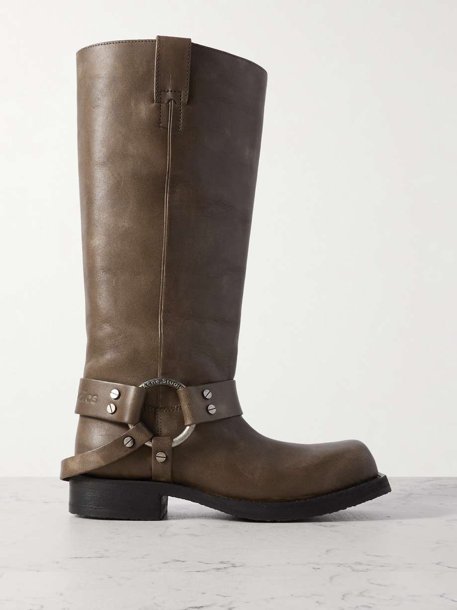 Moto Boots in brown from Acne Studios.  Leather Balius embellished leather boots