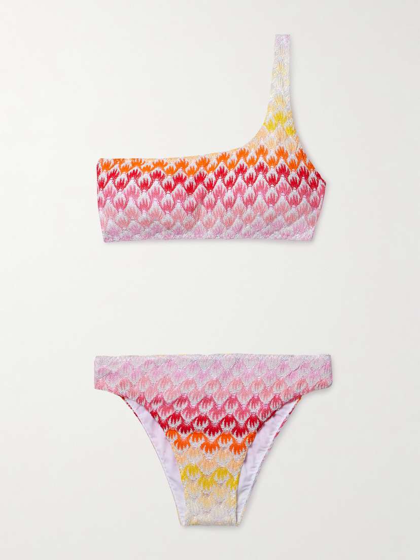 Missoni Mare One-shoulder Metallic Crochet-knit Bikini