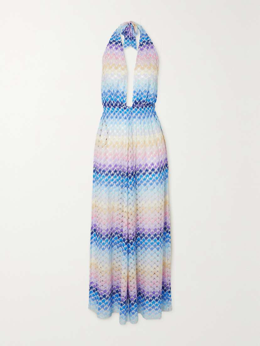 Missoni Mare Striped Metallic Crochet-knit Halterneck Jumpsuit