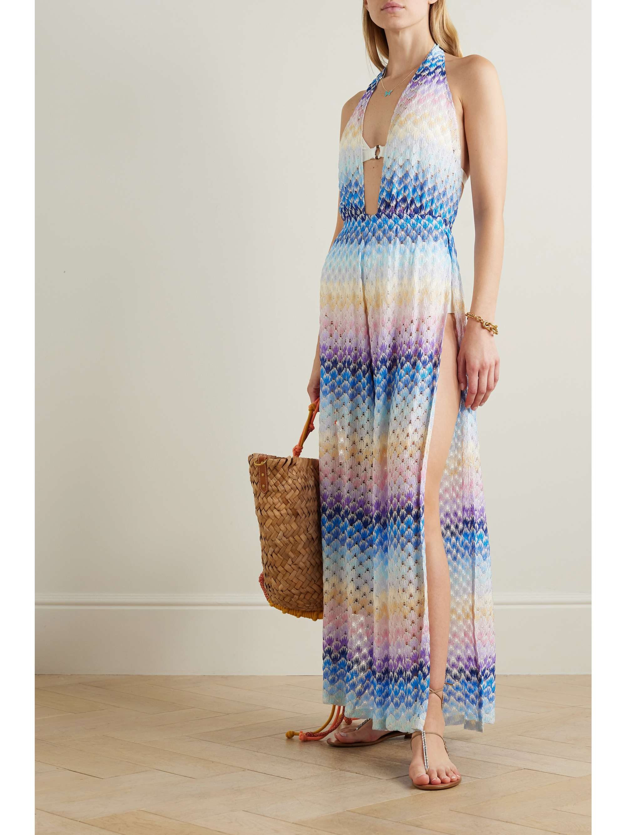 MISSONI Mare striped metallic crochet-knit halterneck jumpsuit | NET-A ...