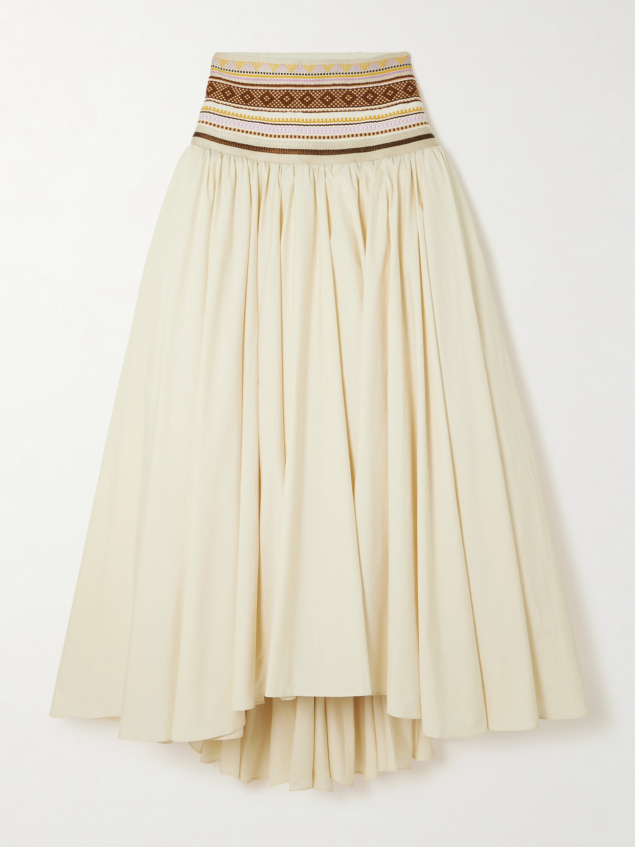 Abadia Sadu Asymmetric Jacquard-trimmed Cotton-blend Poplin Maxi Skirt In Neutral