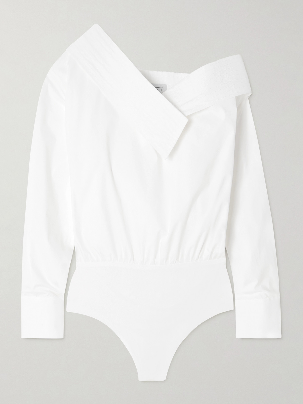 Abadia One-shoulder Topstitched Cotton-blend Poplin And Jersey Bodysuit In White