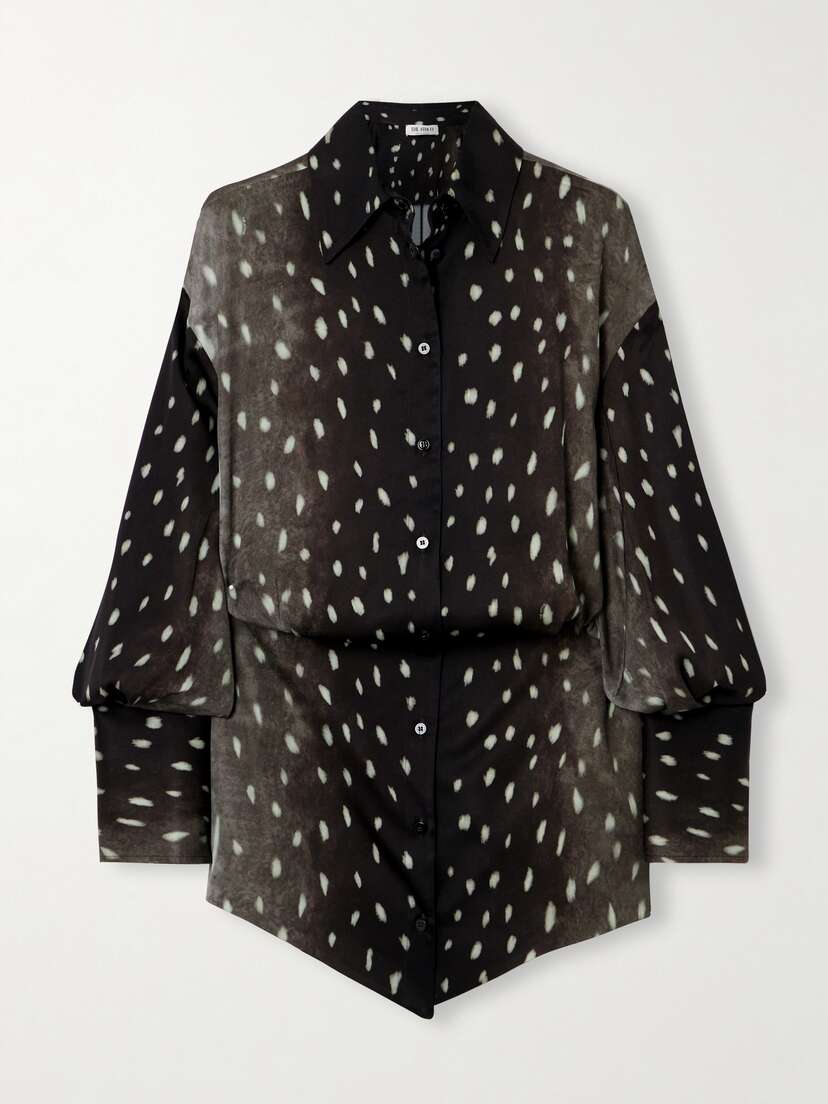 The Attico Silvye Asymmetric Cheetah-print Satin-twill Mini Shirt Dress