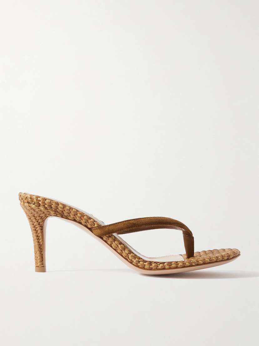 Gianvito Rossi Calypso 70 Suede-trimmed Raffia Sandals
