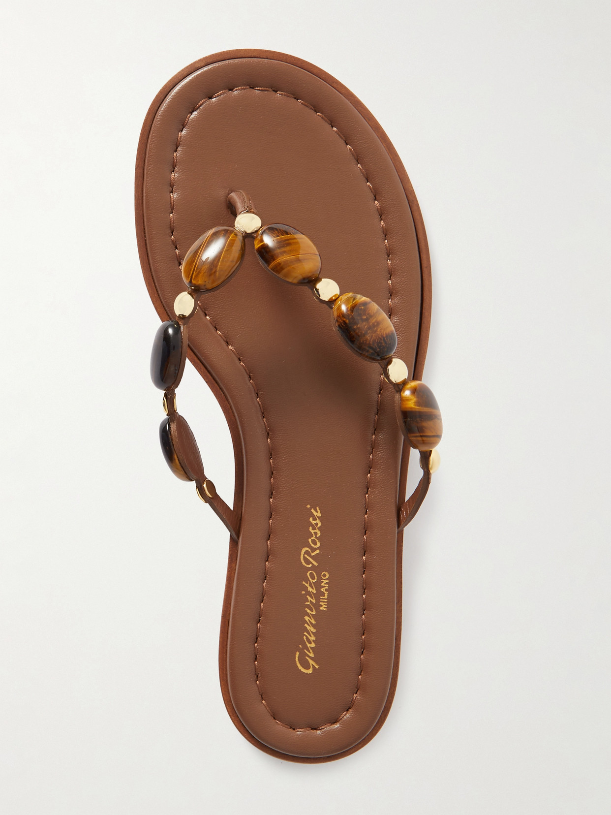 GIANVITO ROSSI SHANTI EMBELLISHED LEATHER THONG SANDALS