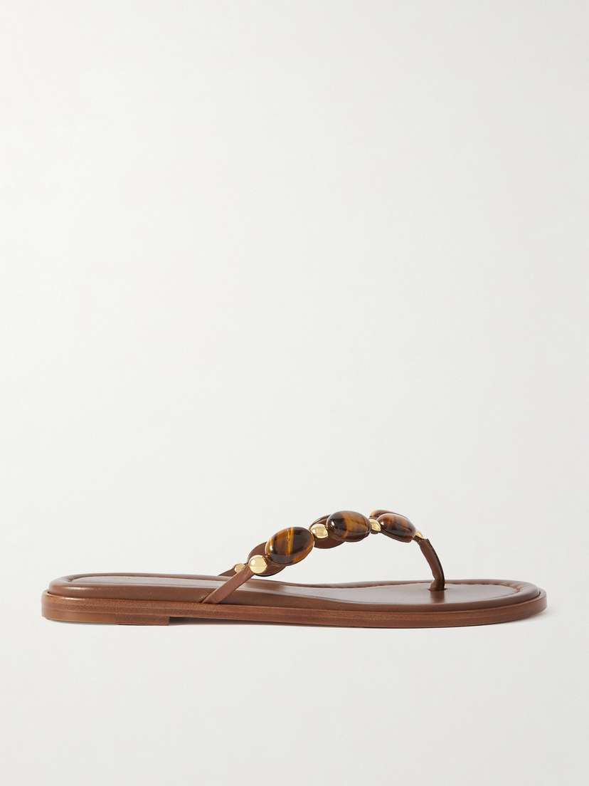 Gianvito Rossi Shanti Embellished Leather Thong Sandals