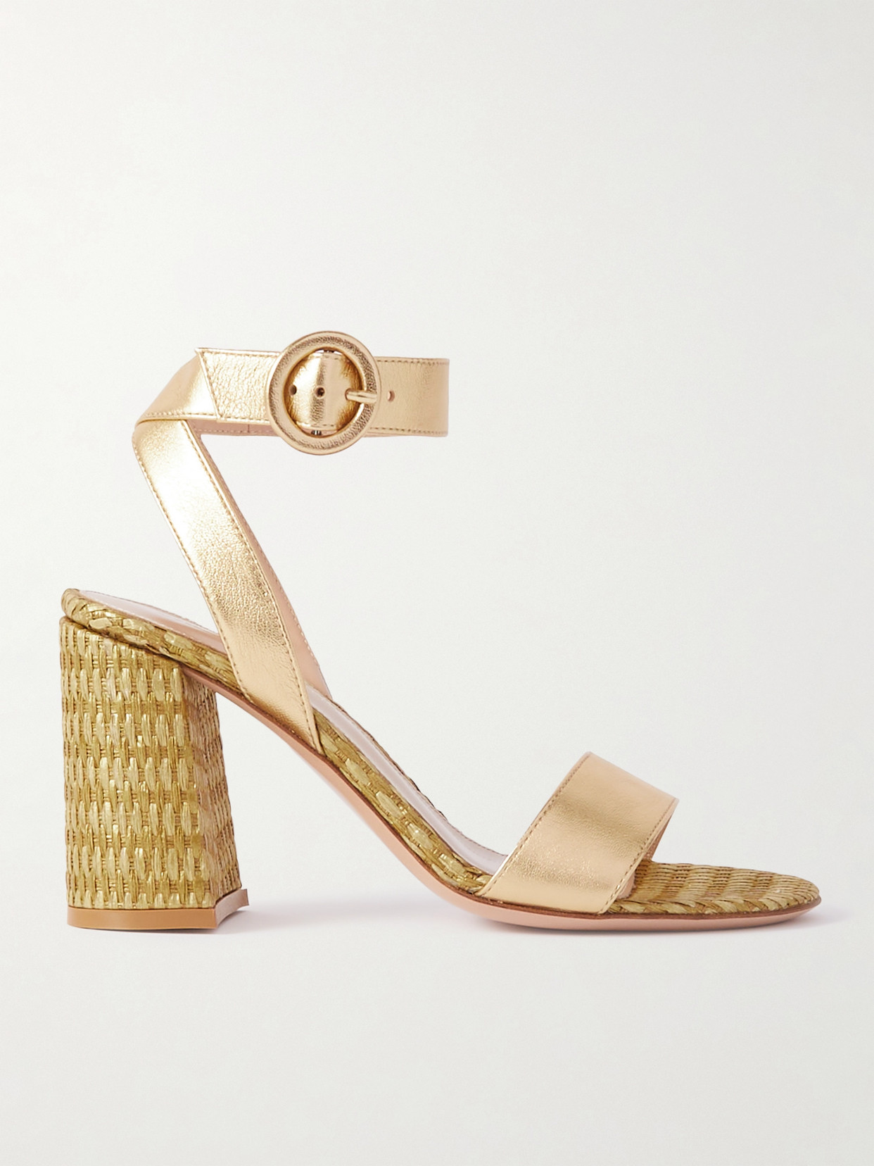 Gianvito Rossi Oleg 85 Leather And Raffia Sandals In Gold