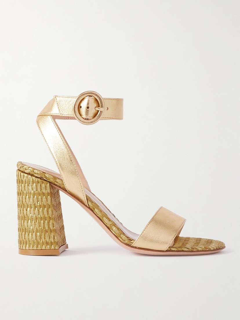 Gianvito Rossi Luana 85 Leather And Raffia Sandals