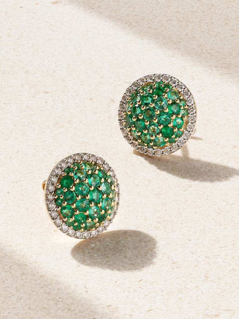 House Of Meraki Rosa 18-karat Gold, Emerald And Diamond Earrings