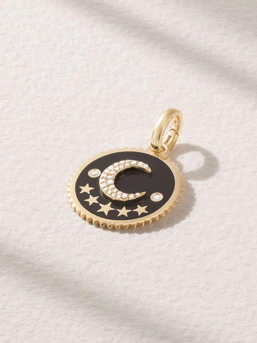 Foundrae Crescent 18-karat Gold, Diamond And Enamel Pendant