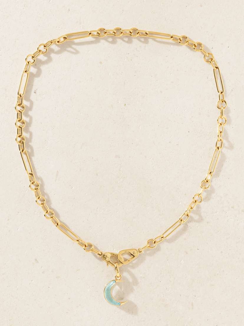 Foundrae Crescent Small Sister Hook Mixed Clip Chain 18-karat Gold Topaz Necklace