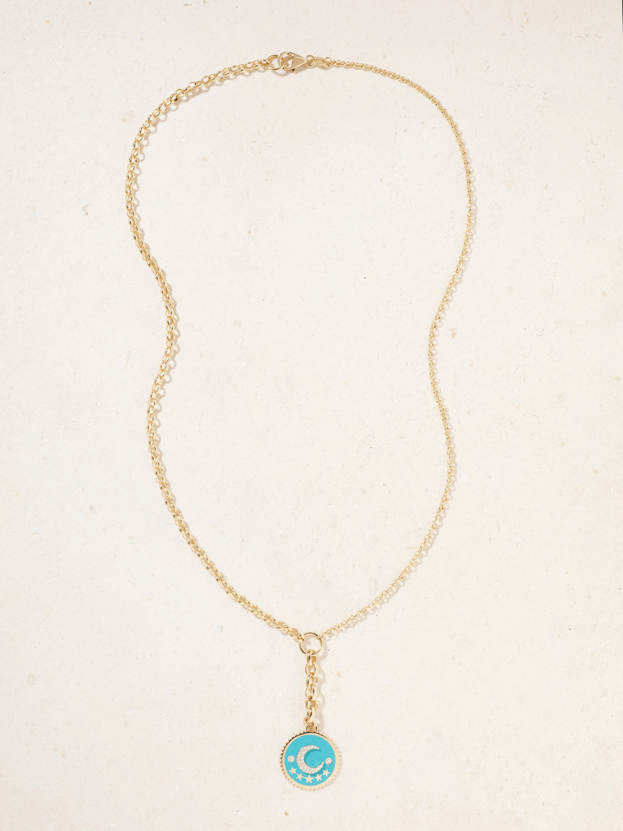 Foundrae Aqua Crescent 18-karat Gold, Diamond And Enamel Necklace