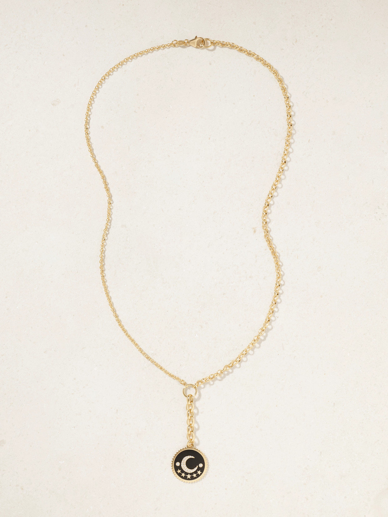 Foundrae Black Crescent 18-karat Gold, Diamond And Enamel Necklace