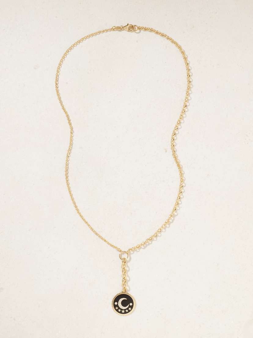 Foundrae Black Crescent 18-karat Gold, Diamond And Enamel Necklace