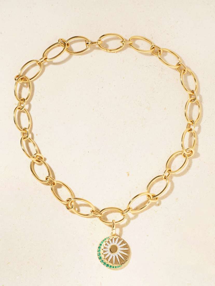 Foundrae Balance 18-karat Gold, Emerald And Diamond Necklace