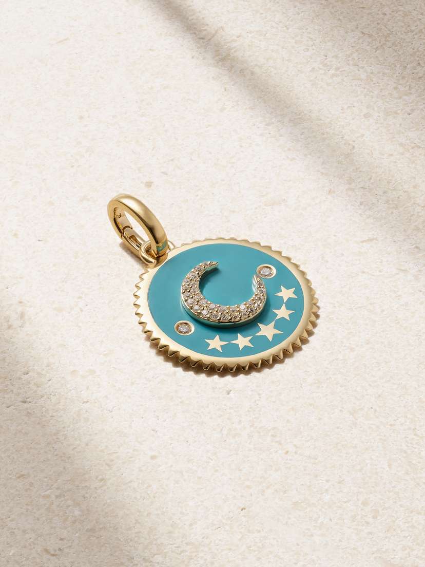 Foundrae Crescent Medium 18-karat Gold, Enamel And Diamond Pendant