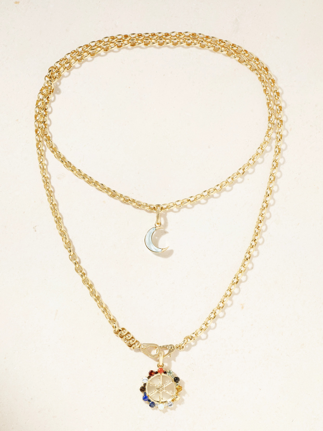 Foundrae - Inner Light Astrology Crescent Karma Heavy Belcher Sister Hook 18-karat Gold Multi-stone Necklace - One size