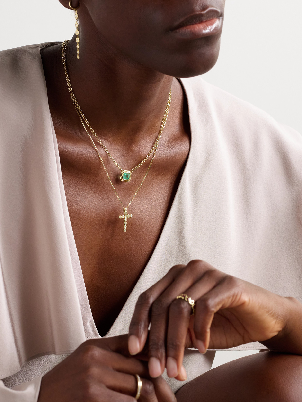 Octavia Elizabeth Nesting Gem Cross Small 18-karat Recycled Gold Diamond Necklace In Gold