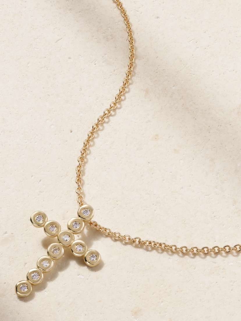 Octavia Elizabeth Nesting Gem Cross Small 18-karat Recycled Gold Diamond Necklace