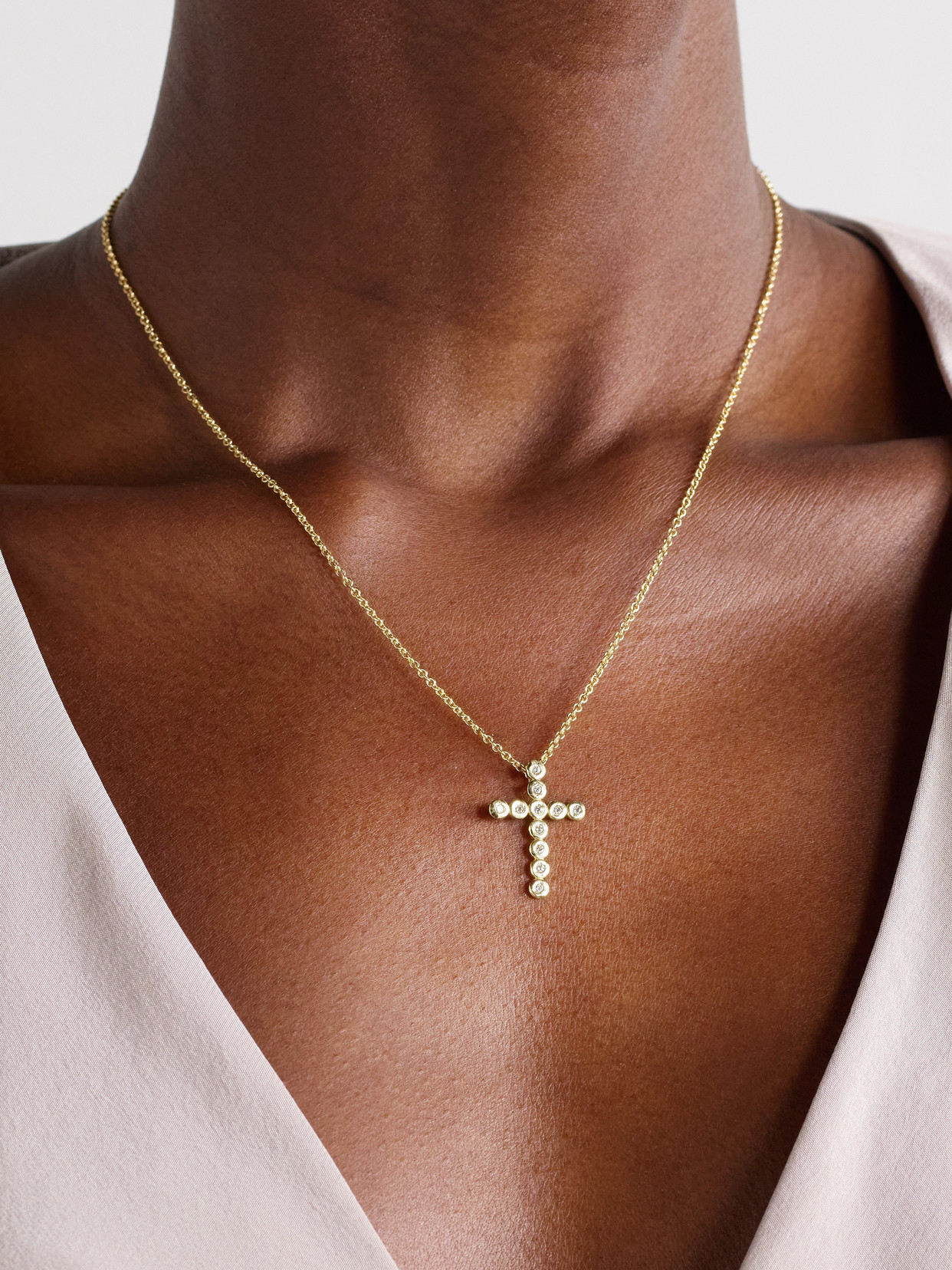Octavia Elizabeth Nesting Gem Cross Small 18-karat Recycled Gold Diamond Necklace In Gold