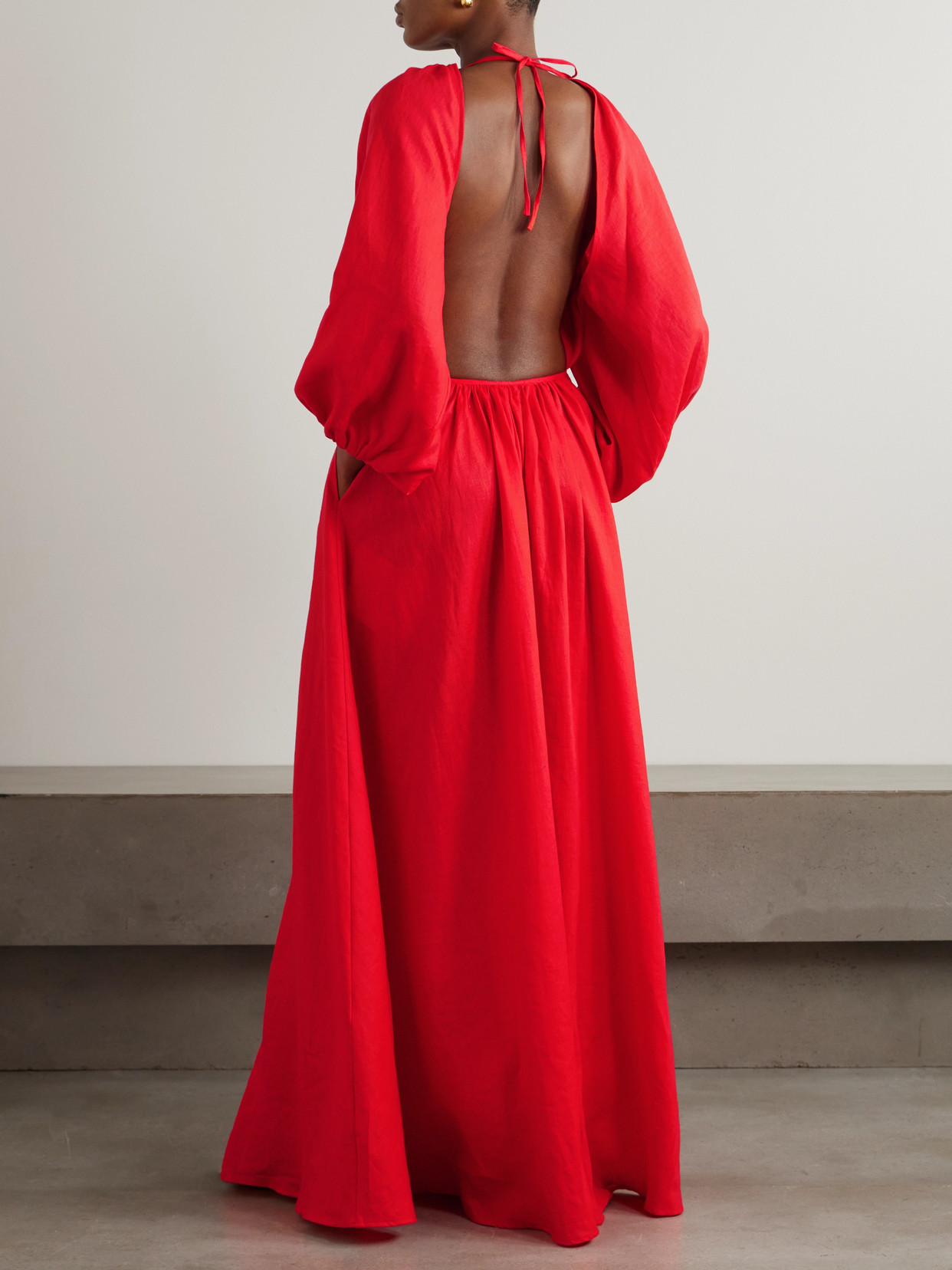 Bernadette Fran Open-back Linen Maxi Dress In Red