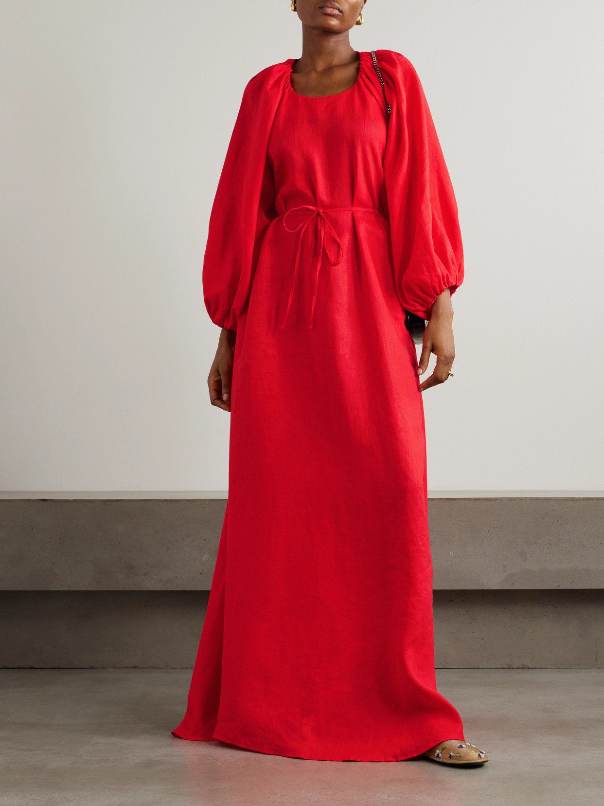 Bernadette Fran Open-back Linen Maxi Dress In Red