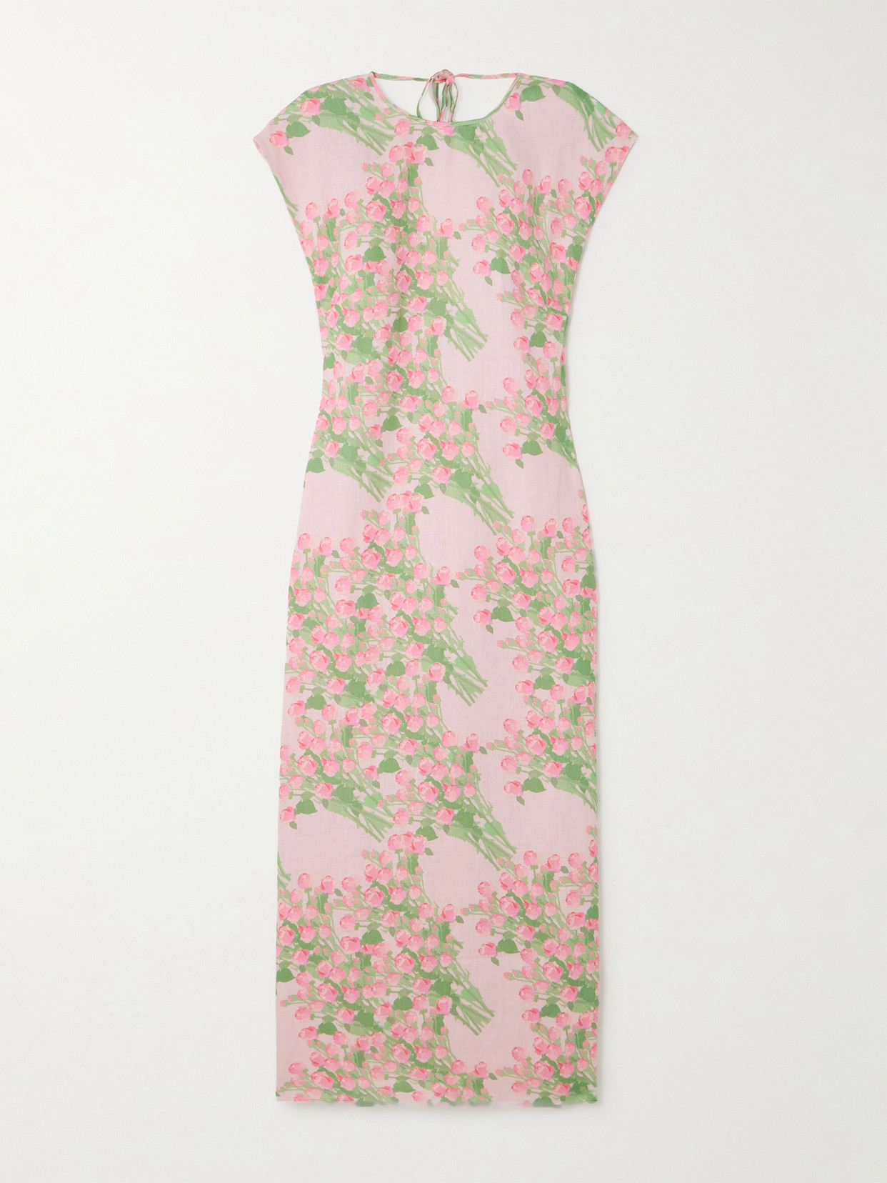 Bernadette Anne Open-back Floral-print Linen Midi Dress In Pink