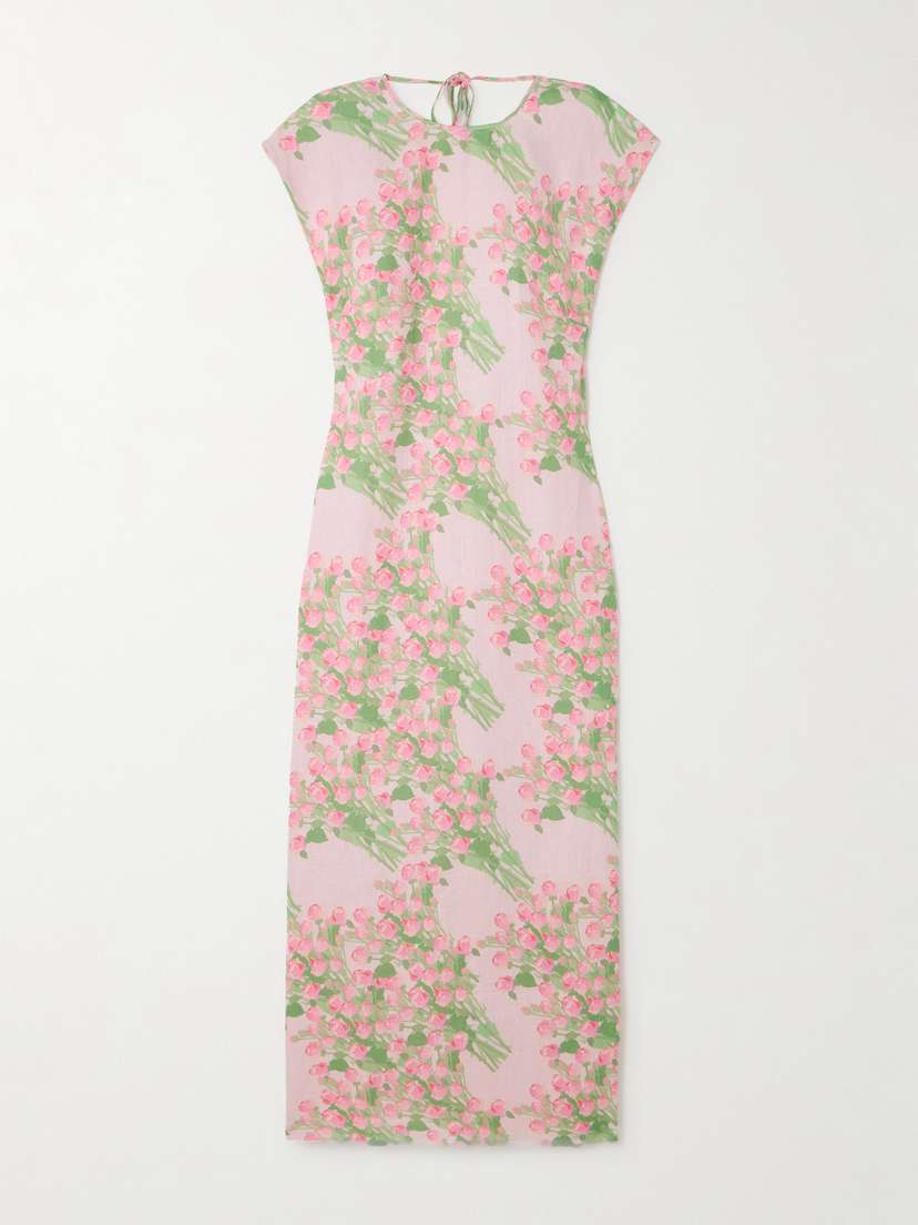 BERNADETTE Anne Open-back Floral-print Linen Midi Dress - FR 34