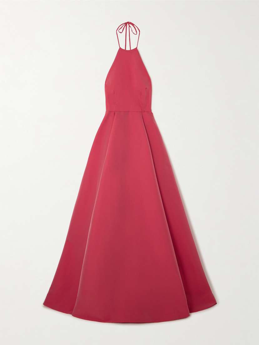 BERNADETTE Delilah Open-back Taffeta Halterneck Gown