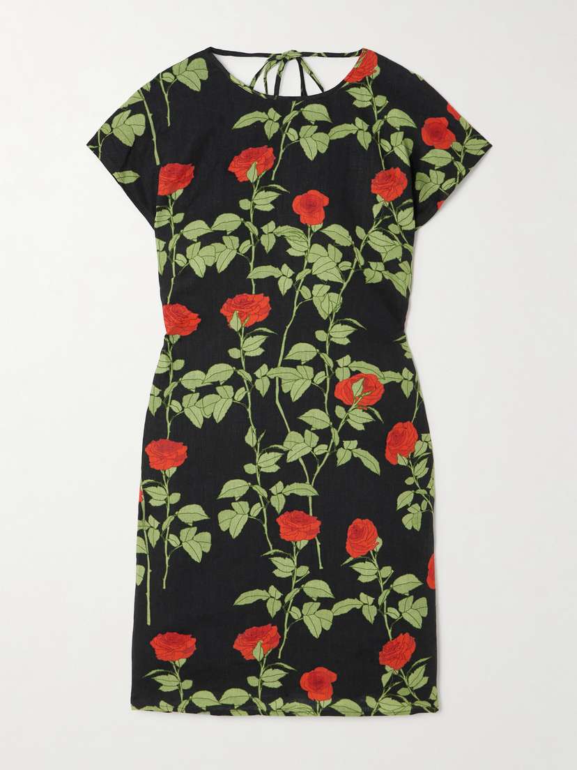BERNADETTE Anne Open-back Floral-print Linen Mini Dress