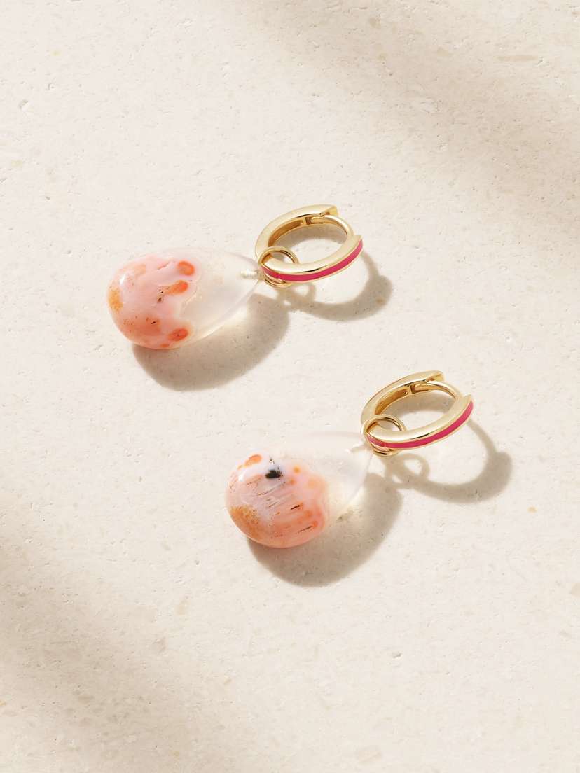 Andrea Fohrman 14-karat Gold, Agate And Enamel Hoop Earrings