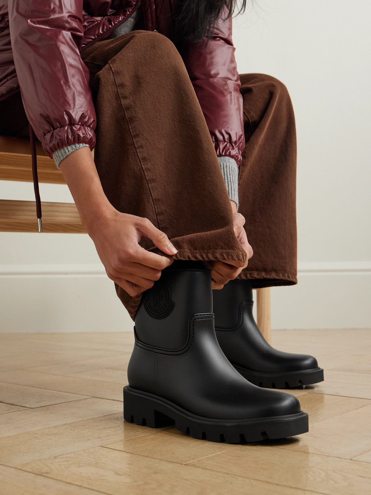 Shop Moncler Kickstream Leather And Shell Ankle Boots In Black