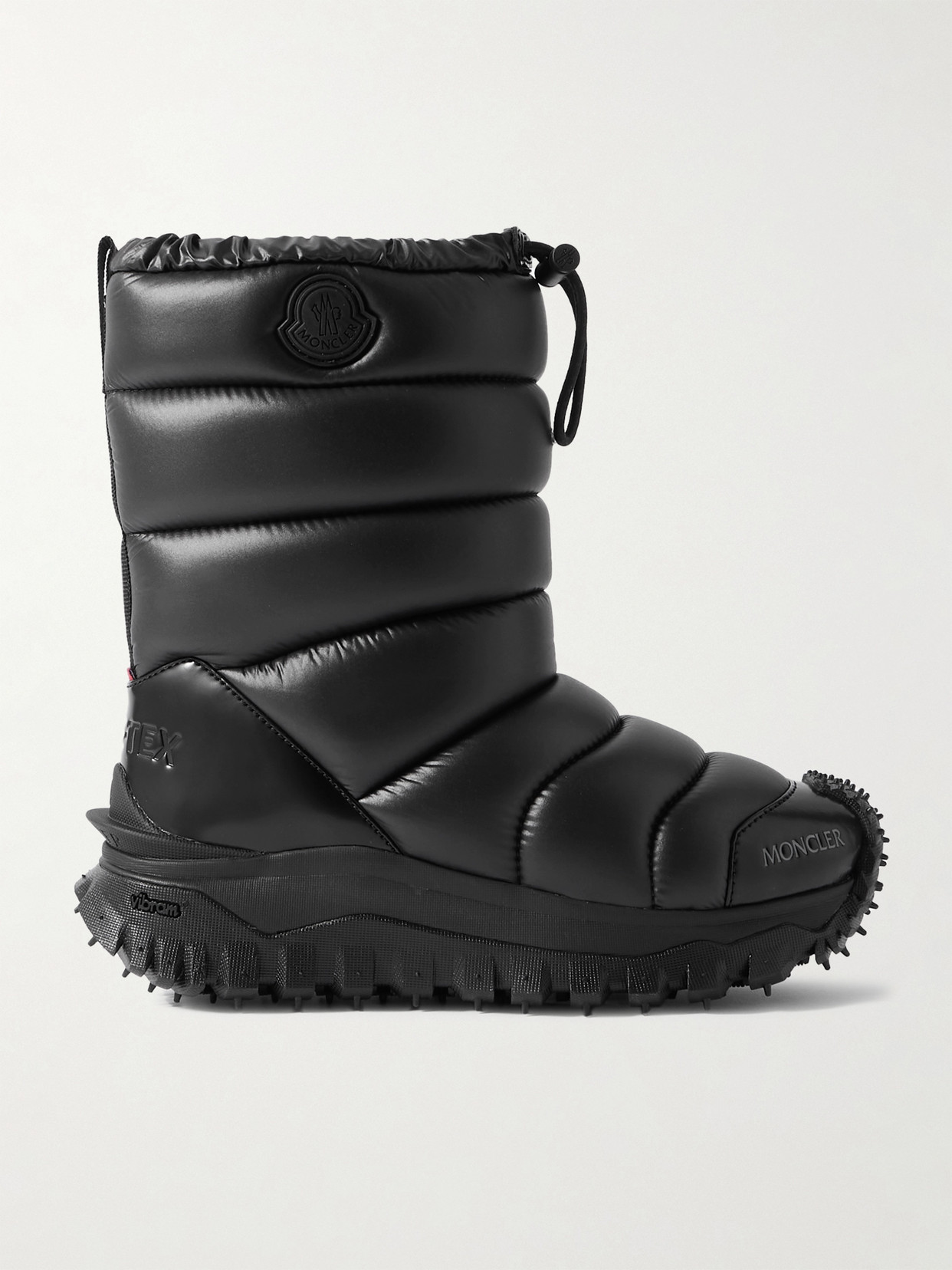 Moncler Trailgrip Appliquéd Quilted Padded Glossed Leather-trimmed Shell Snow Boots In Black