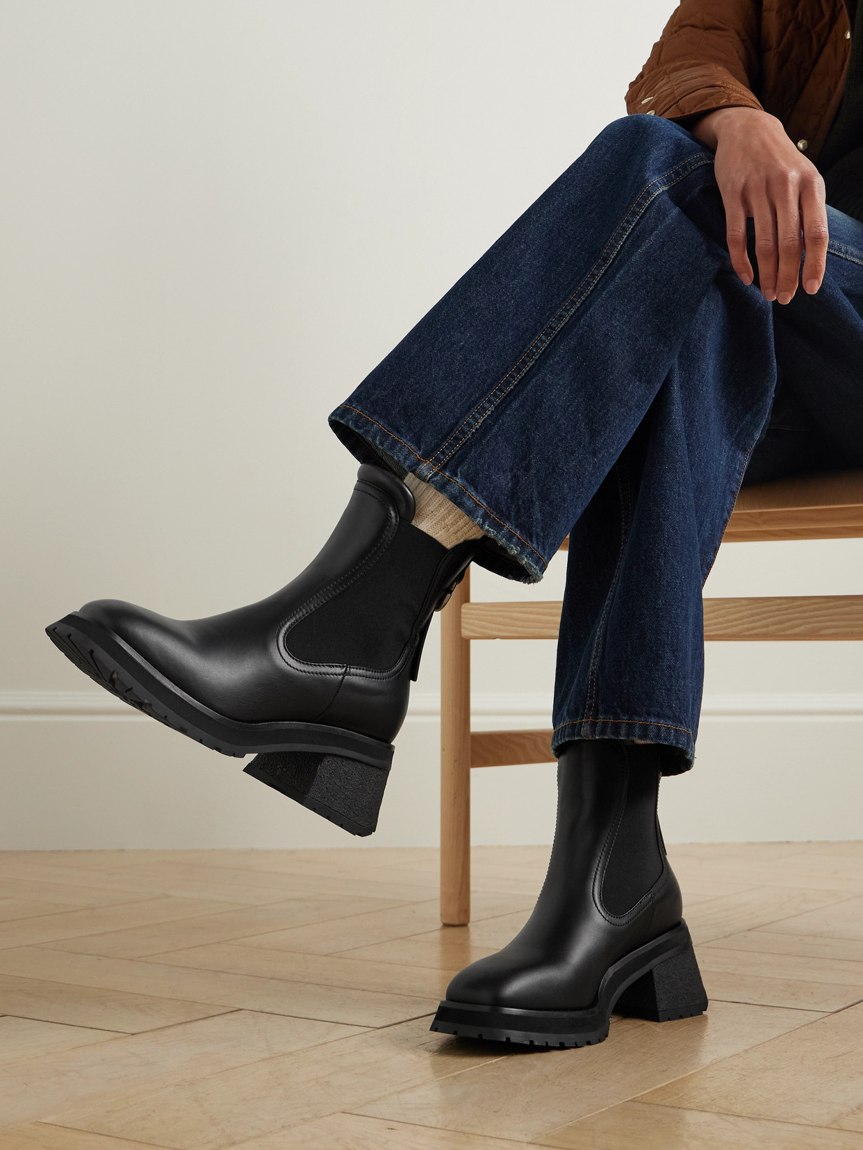 Moncler Gigi Embellished Leather Chelsea Boots In Black